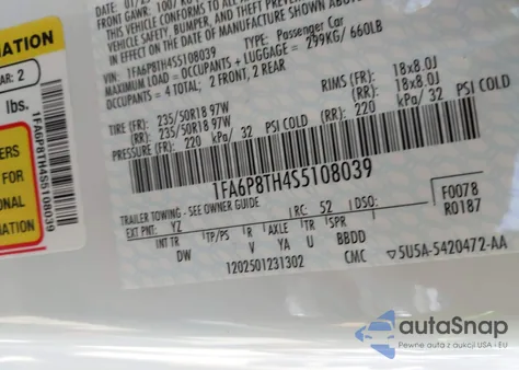 2025 Ford Mustang Ecoboost Fastback from USA, damaged, VIN 1FA6P8TH4S5108039